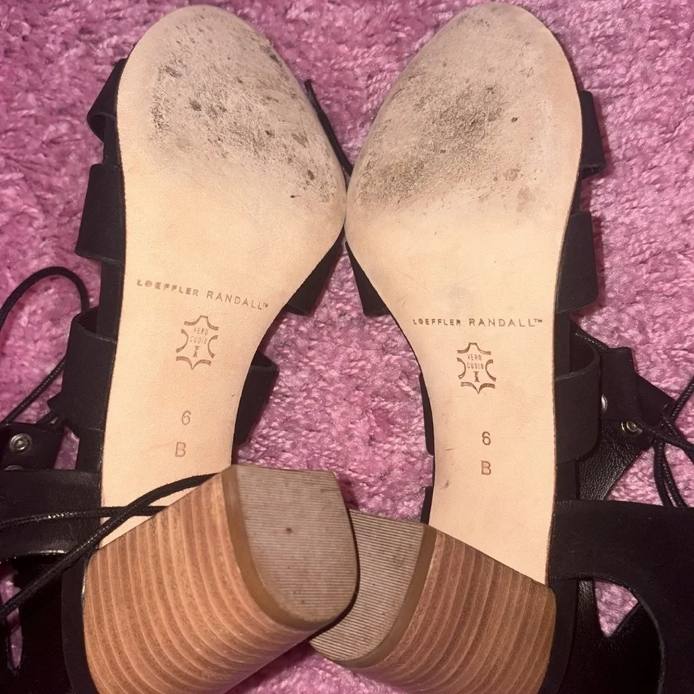 Loeffler Randall Hana Black Lace Up Gladiator Heels Size 6